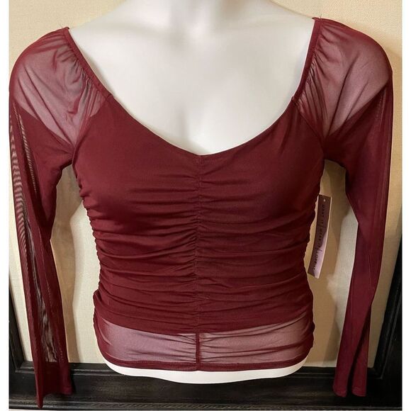Crave Fame Burgundy Mesh Sleeve Top - Medium - Picture 10 of 10